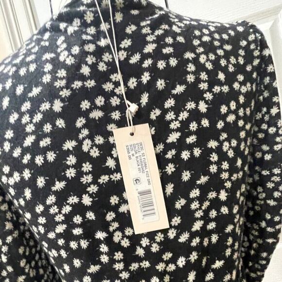 REBECCA TAYLOR DRESS RUCHED PREPPY CHIC FLORAL FIZZ BLACK IVORY Sz M TRENDY - Picture 10 of 15